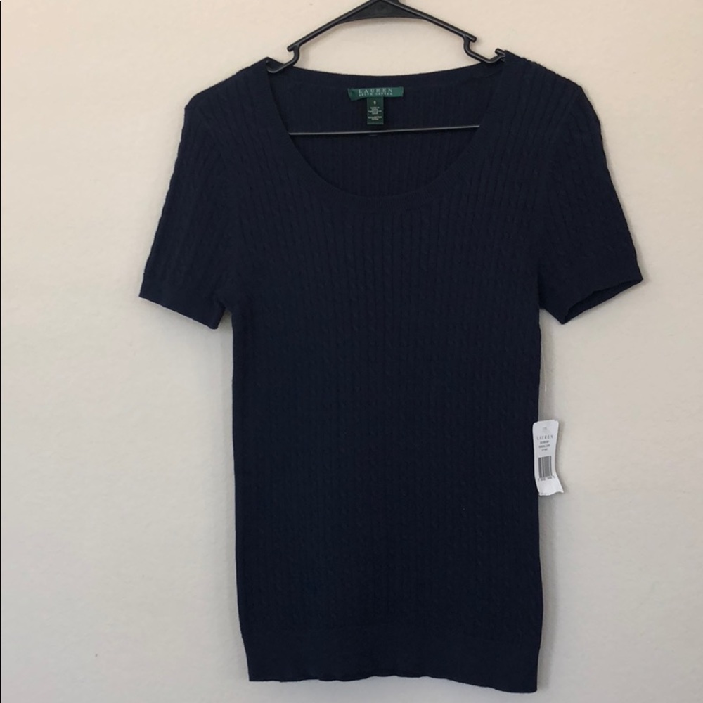 NWT NEW Ralph Lauren Navy Cable Knit S/S Sweater S